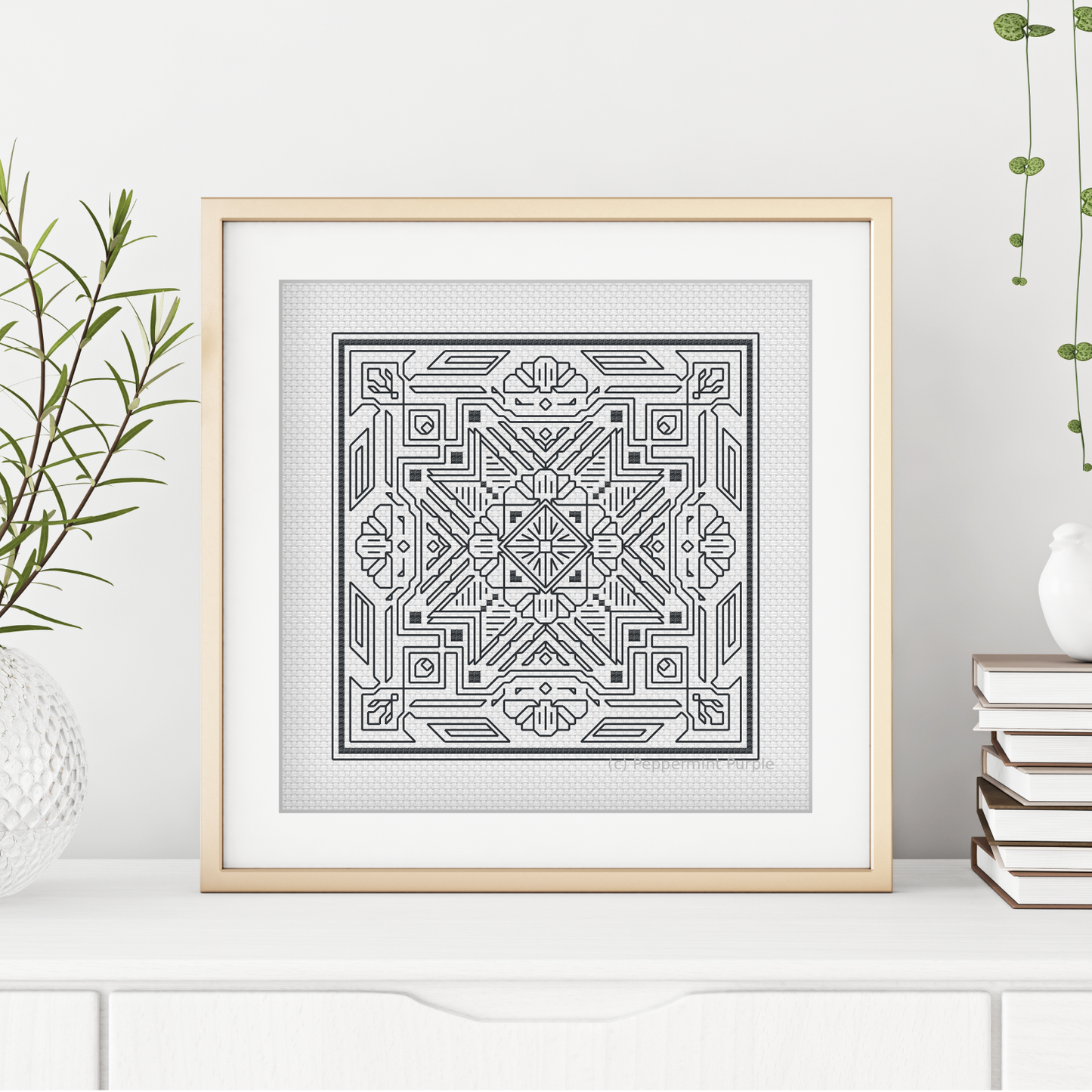 Mini Hints of Art Deco Blackwork Pattern by Peppermint Purple