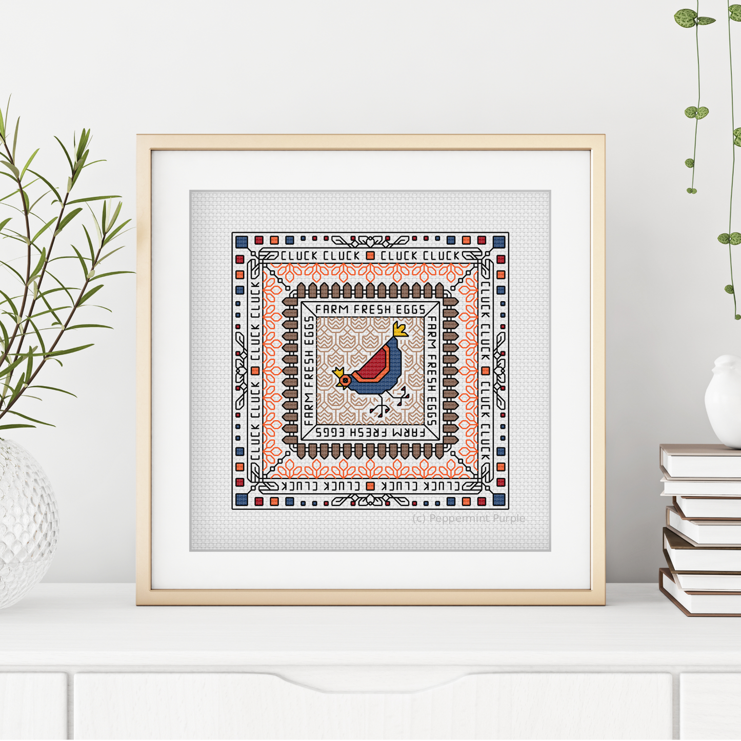 Mini Hints Of Chickens Blackwork Pattern by Peppermint Purple