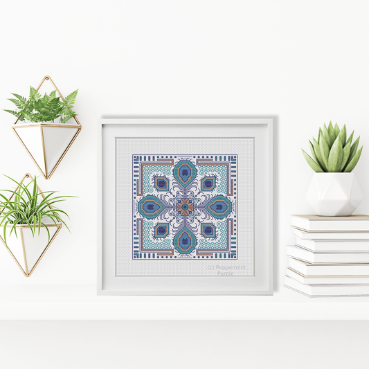 Mini Hints of Peacock Blackwork Pattern by Peppermint Purple