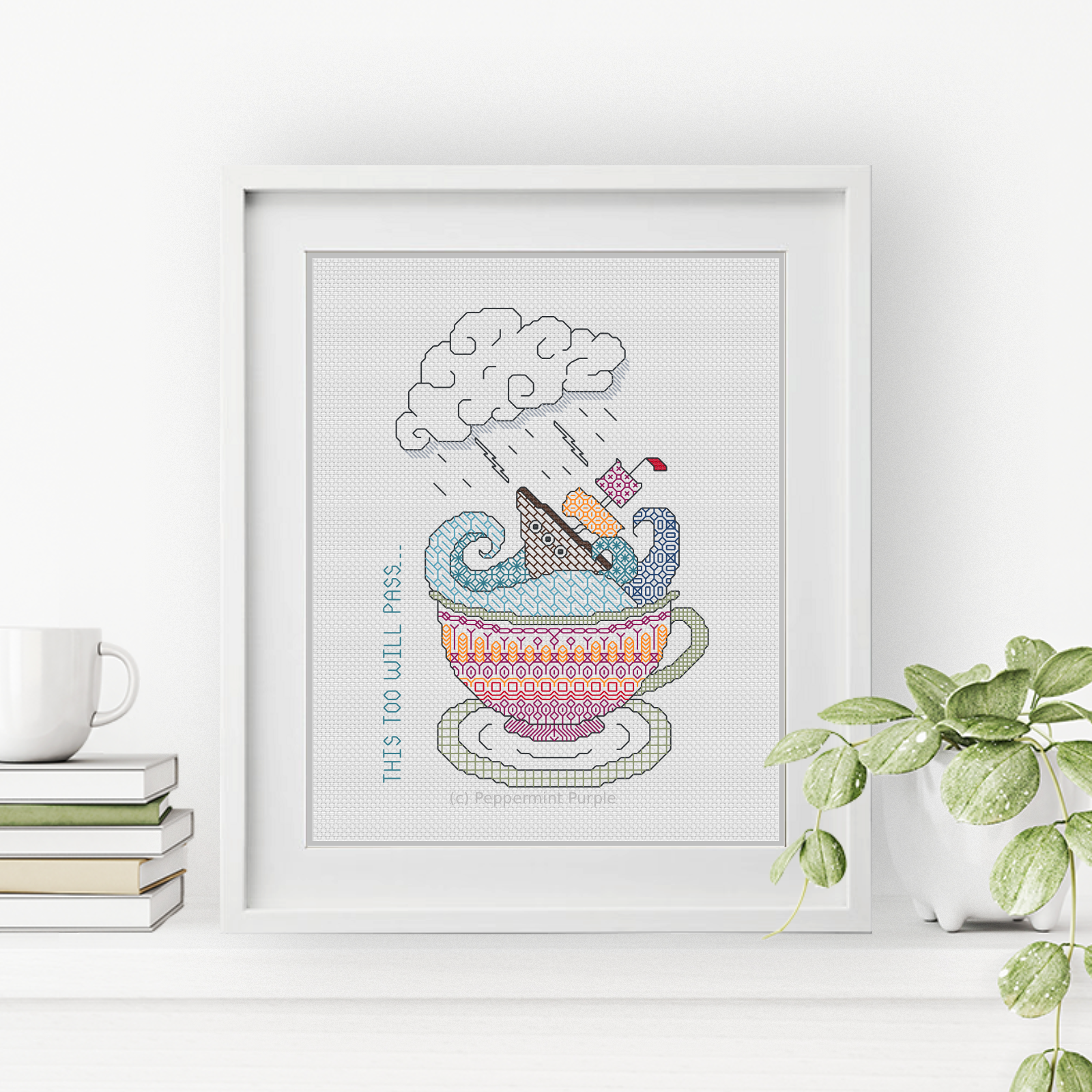Storm in A Teacup Blackwork Pattern by Peppermint Purple