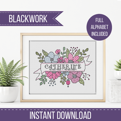 Floral Name Blackwork Pattern by Peppermint Purple