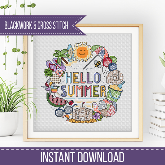 Hello Summer Blackwork Pattern by Peppermint Purple