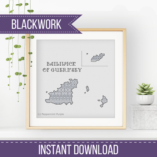 Bailiwick of Guernsey Blackwork Pattern by Peppermint Purple