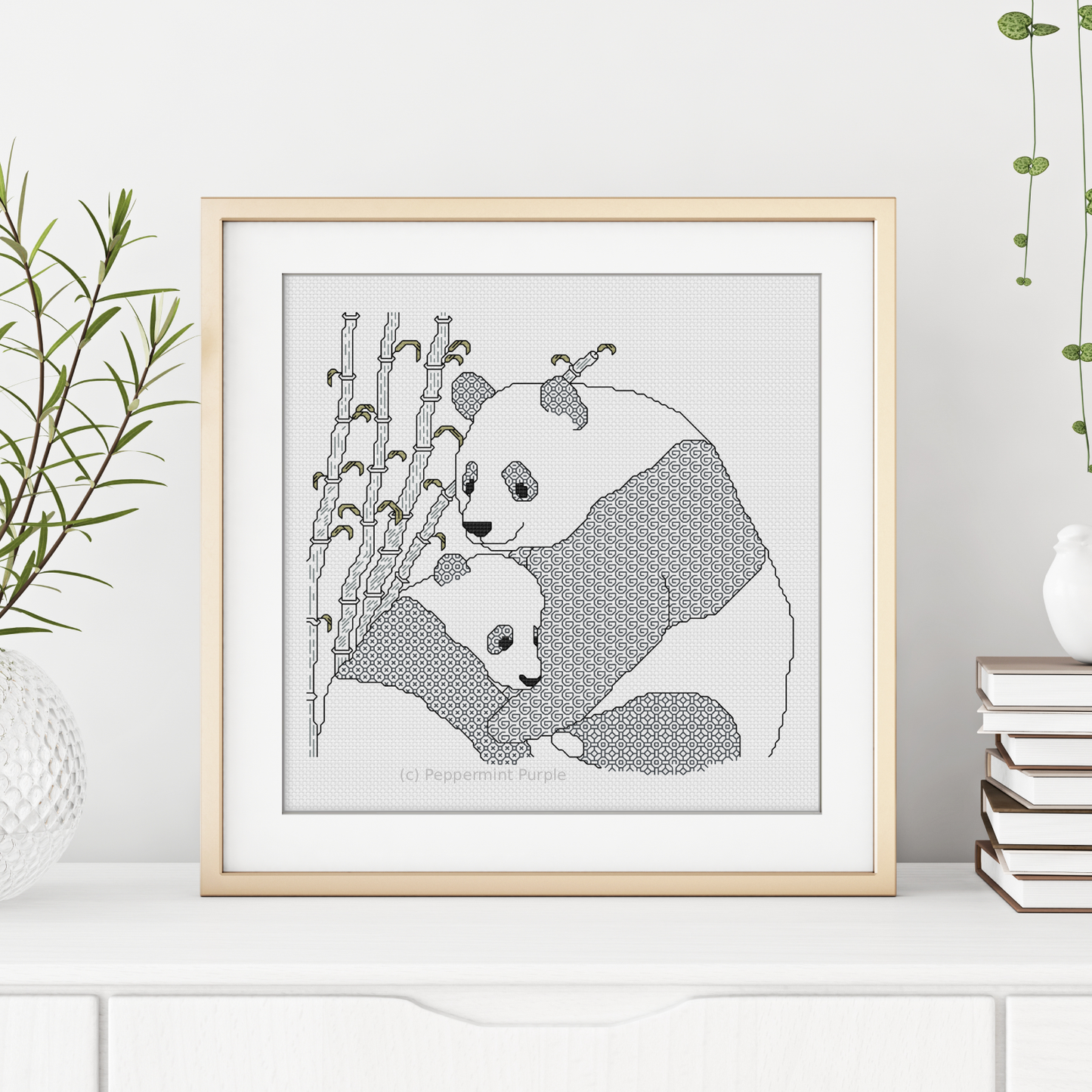 Panda Love Blackwork Pattern by Peppermint Purple