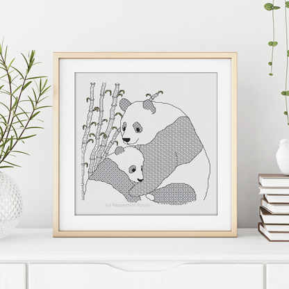 Panda Love Blackwork Pattern by Peppermint Purple