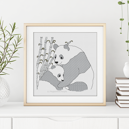 Panda Love Blackwork Pattern by Peppermint Purple