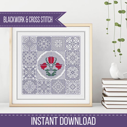 Dutch Tiles - Tulip Blackwork Pattern by Peppermint Purple