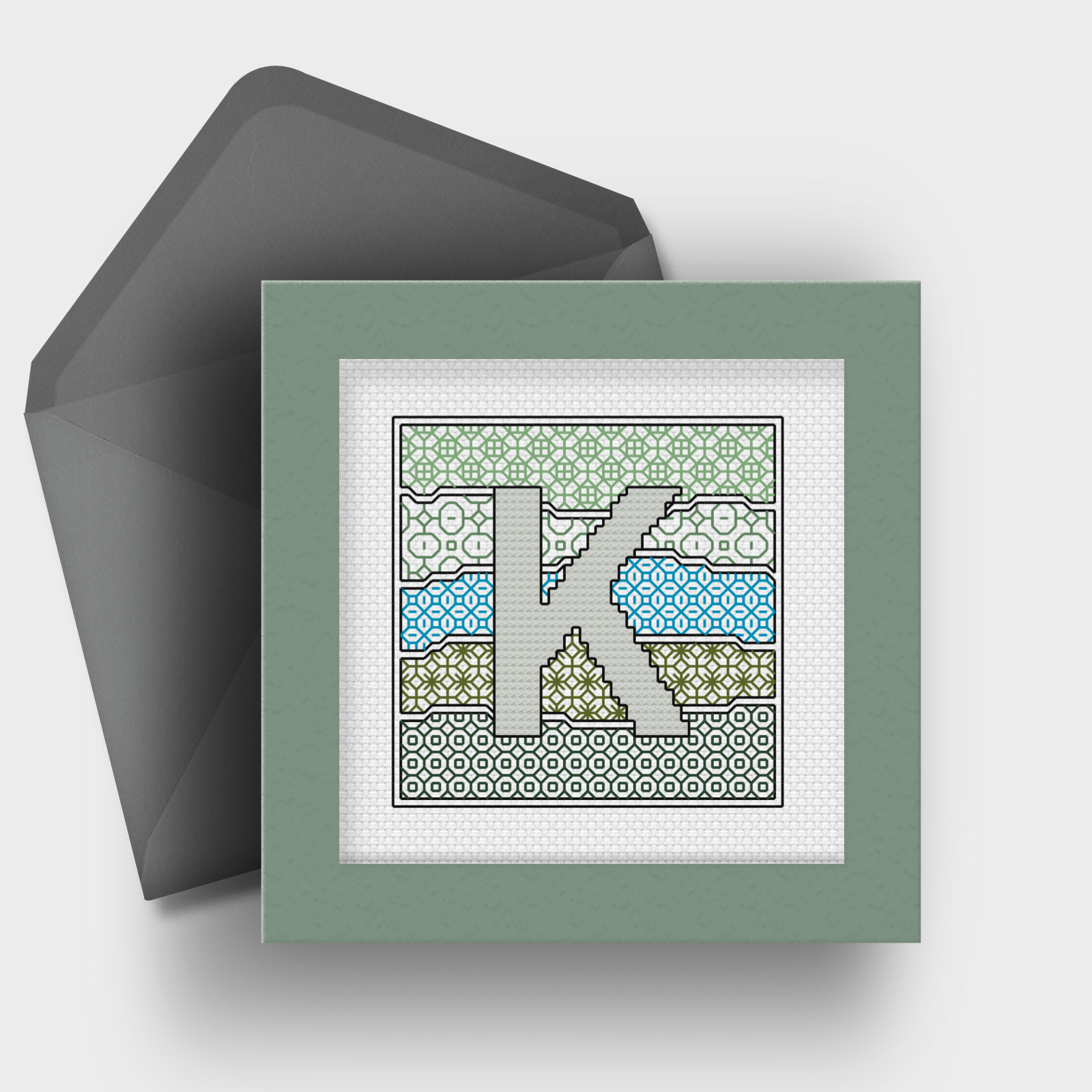 Wave Initials Blackwork Pattern by Peppermint Purple