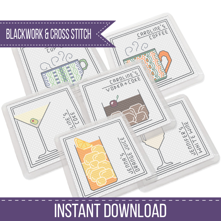 Personalised Drinks Coasters Blackwork Pattern by Peppermint Purple