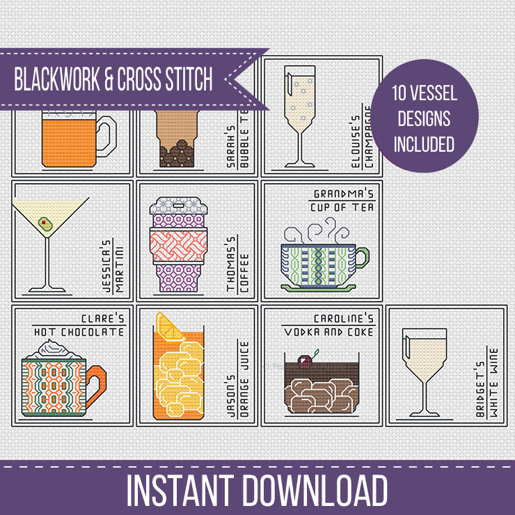 Personalised Drinks Coasters Blackwork Pattern by Peppermint Purple