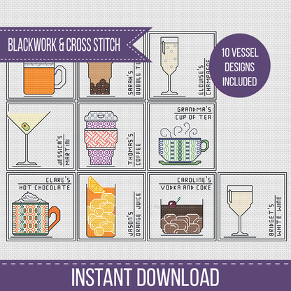 Personalised Drinks Coasters Blackwork Pattern by Peppermint Purple