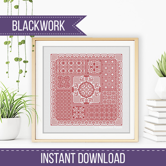 Relax in Coral Red Blackwork Blackwork Pattern by Peppermint Purple