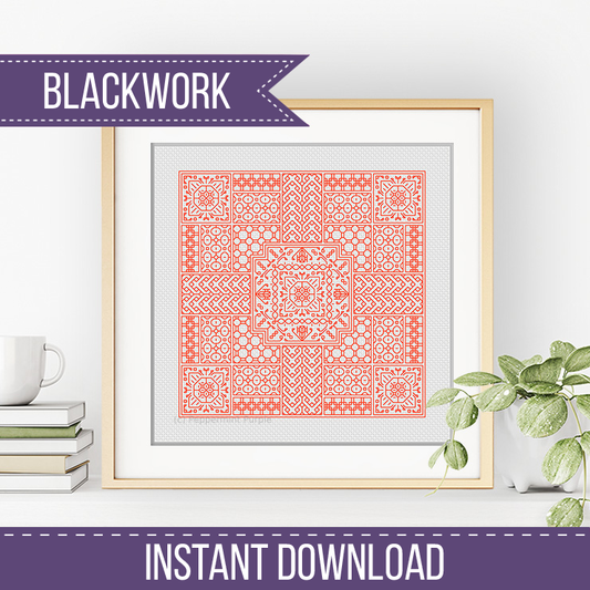 Relax in Burnt Orange Blackwork Blackwork Pattern by Peppermint Purple