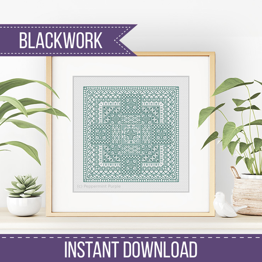 Relax in Aquamarine Blackwork Blackwork Pattern by Peppermint Purple