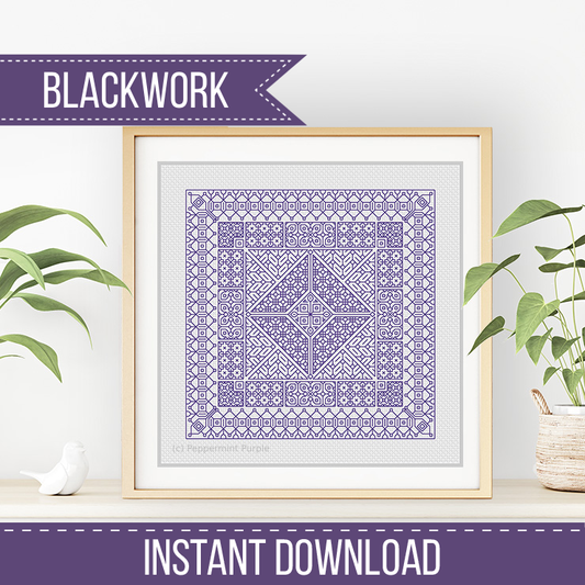 Relax in Blue Violet Blackwork Blackwork Pattern by Peppermint Purple