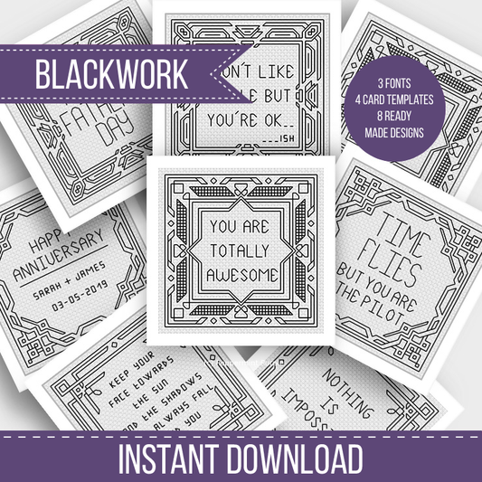 Art Deco Blackwork Card Set 2 Blackwork Pattern by Peppermint Purple