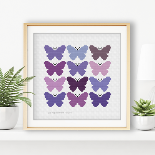 Purple Butterflies Cross Stitch Pattern by Peppermint Purple