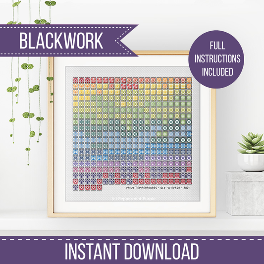 Daily Temperature Chart Blackwork Pattern by Peppermint Purple