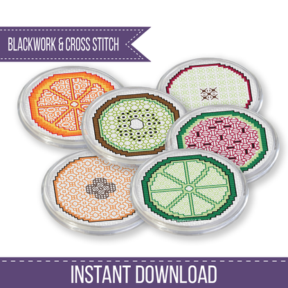 Fruit Coasters Blackwork Pattern by Peppermint Purple