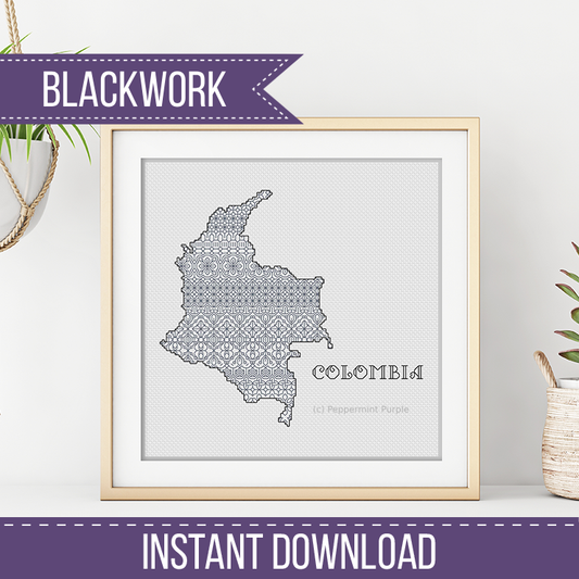 Colombia Blackwork Pattern Blackwork Pattern by Peppermint Purple