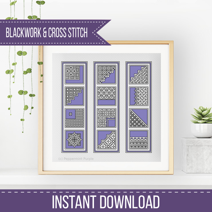Blue Violet Bookmarks Blackwork Pattern by Peppermint Purple