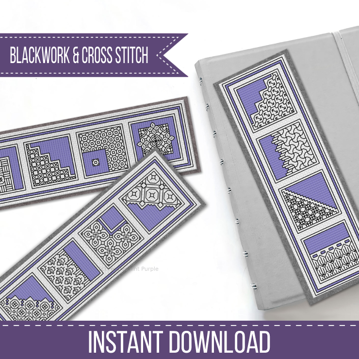 Blue Violet Bookmarks Blackwork Pattern by Peppermint Purple