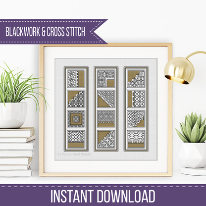 Mustard Bookmarks Blackwork Pattern by Peppermint Purple