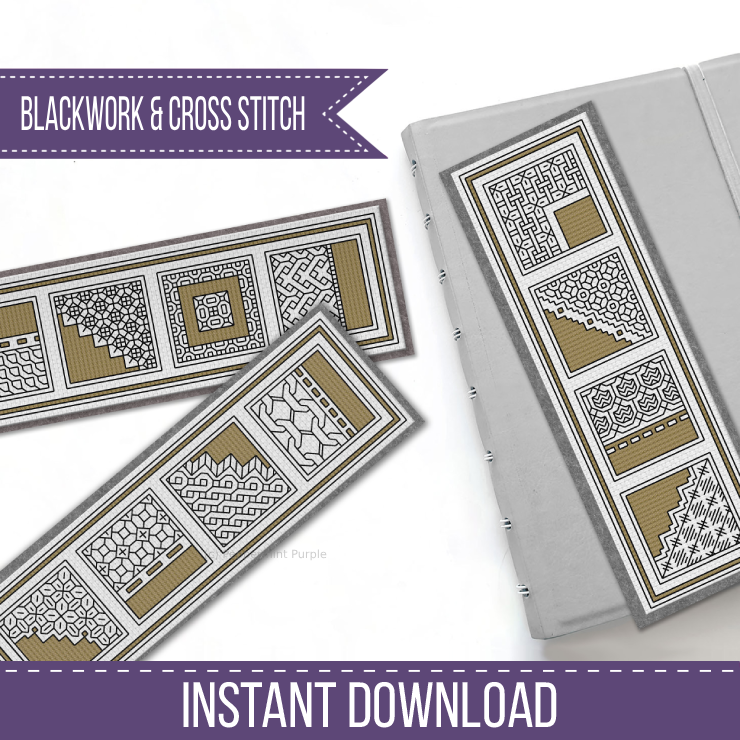 Mustard Bookmarks Blackwork Pattern by Peppermint Purple