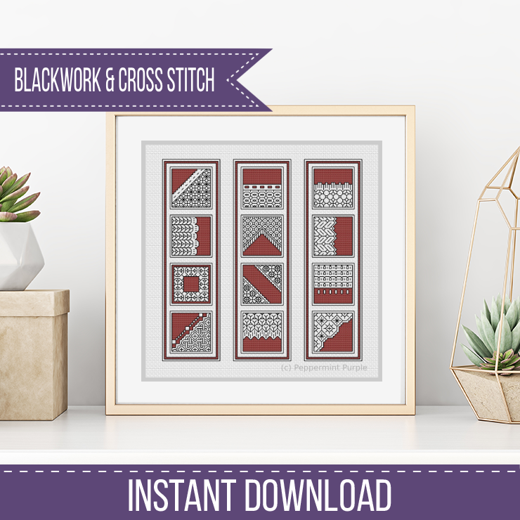 Terra Cotta Bookmarks Blackwork Pattern by Peppermint Purple