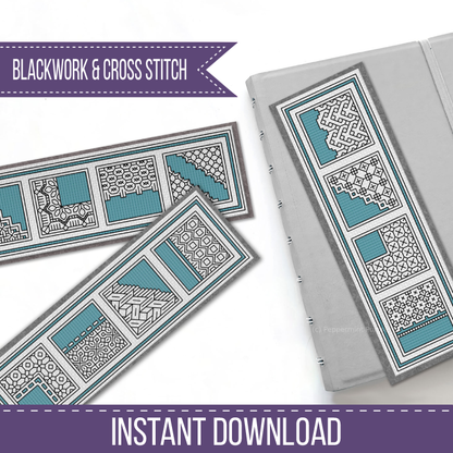 Turquoise Bookmarks Blackwork Pattern by Peppermint Purple
