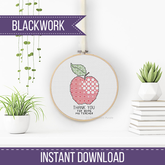 Teacher Thanks Blackwork Pattern by Peppermint Purple