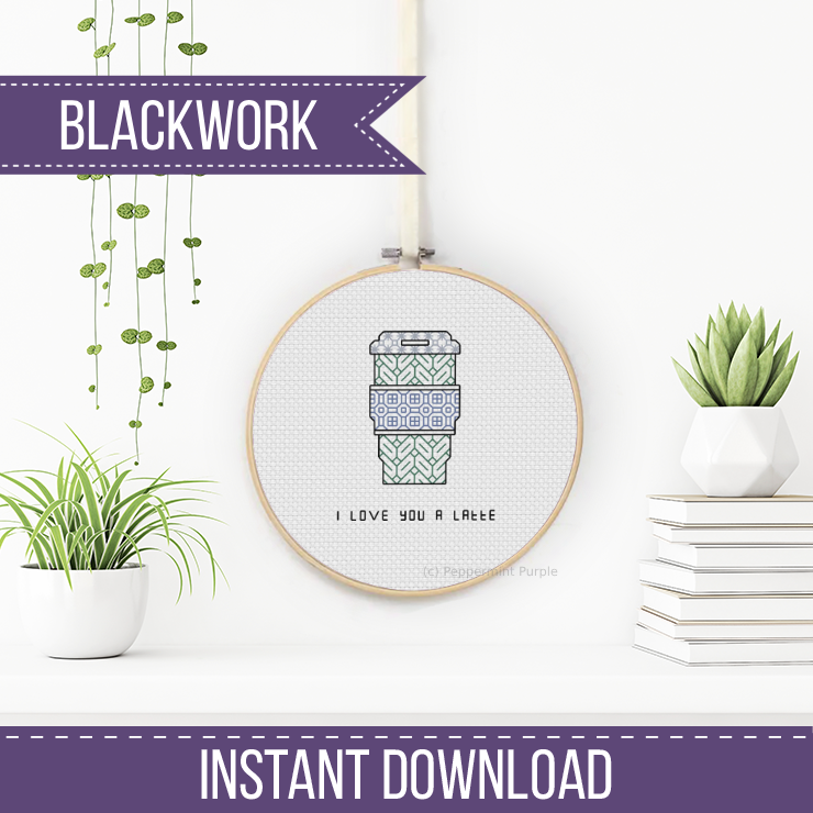 Love A Latte Blackwork Pattern by Peppermint Purple