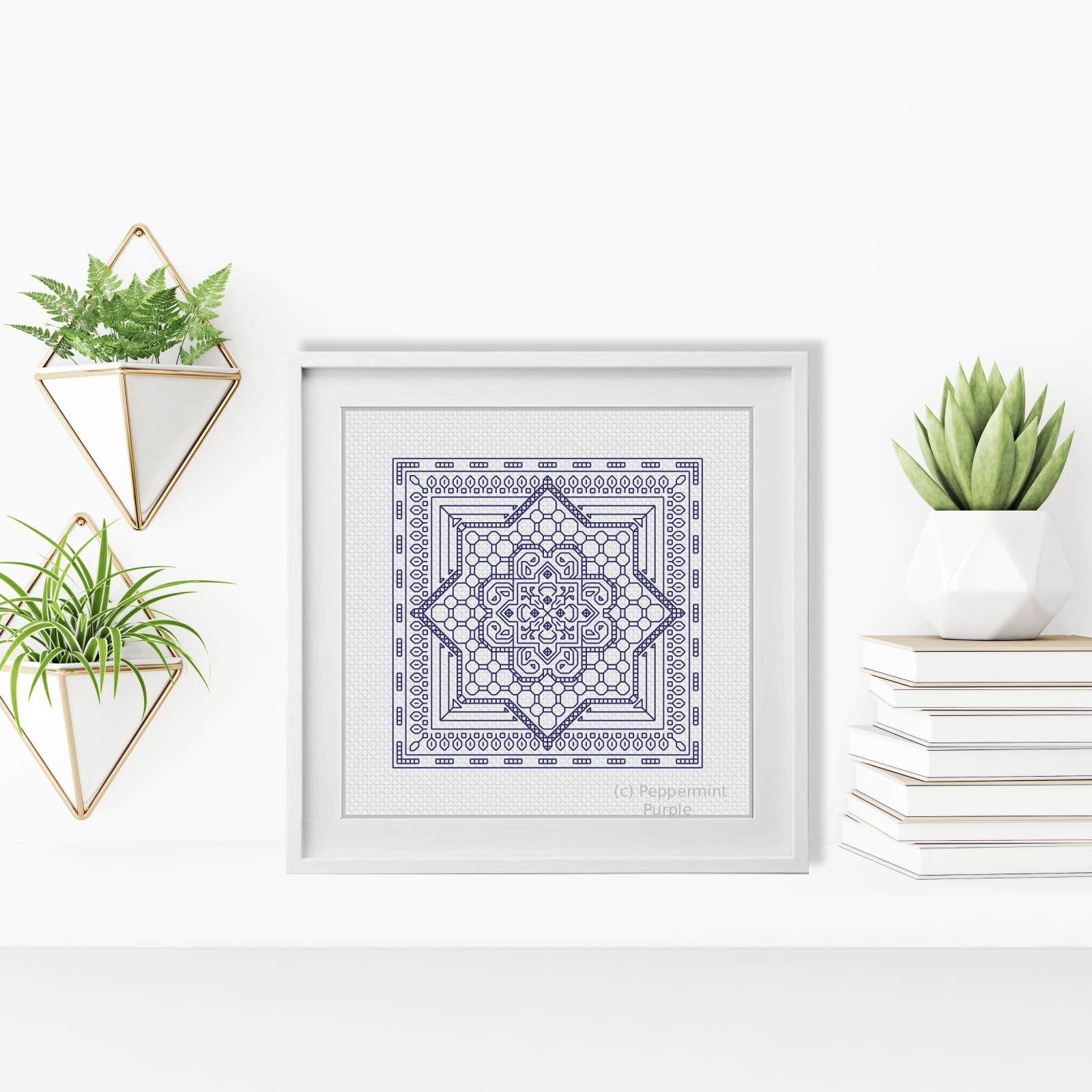 Mini Study In Cornflower Blackwork Pattern by Peppermint Purple