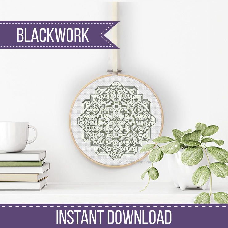 Mandala in Fern Green Blackwork Pattern by Peppermint Purple