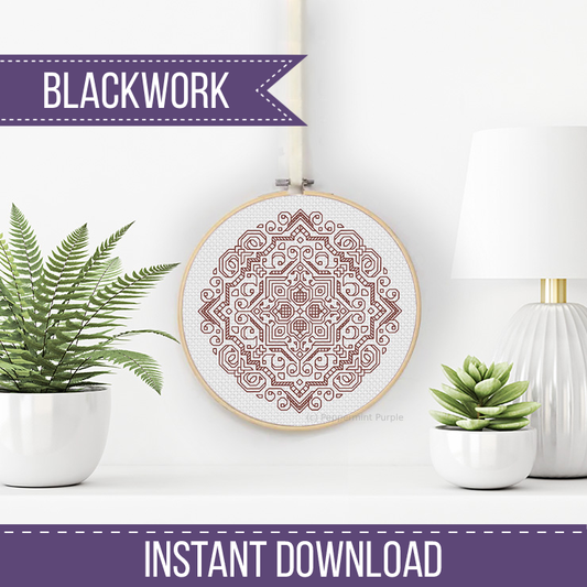 Mandala in Rosewood Blackwork Pattern by Peppermint Purple