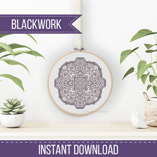 Mandala in Grape Blackwork Pattern by Peppermint Purple