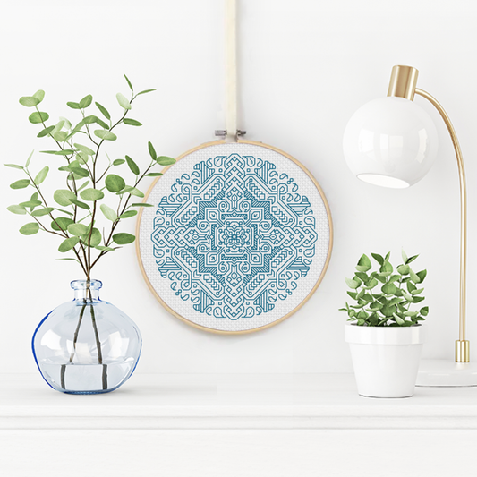 Mandala in Peacock Blue Blackwork Pattern by Peppermint Purple
