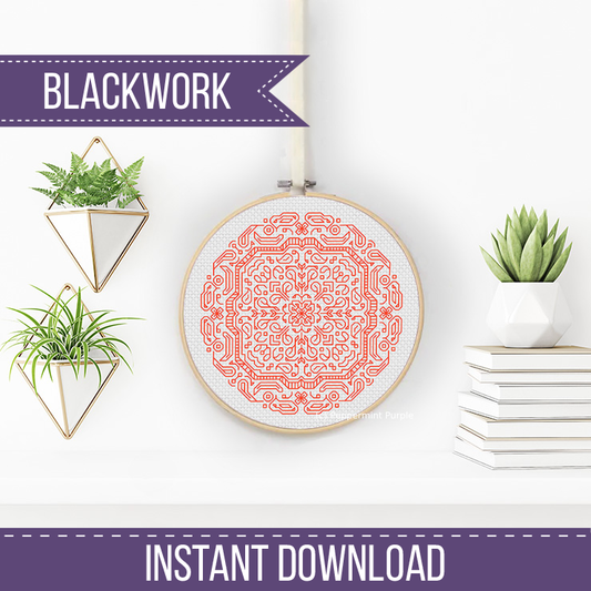 Mandala in Burnt Orange Blackwork Pattern by Peppermint Purple