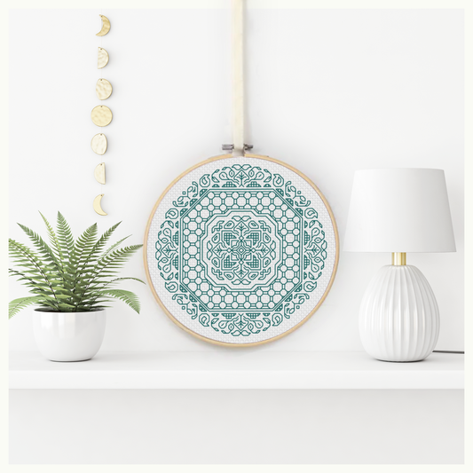 Mandala in Teal Blackwork Pattern by Peppermint Purple