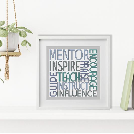 Teacher Words Cross Stitch Pattern by Peppermint Purple