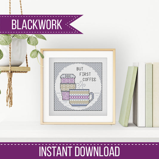 Centre Stage - Coffee Blackwork Pattern by Peppermint Purple