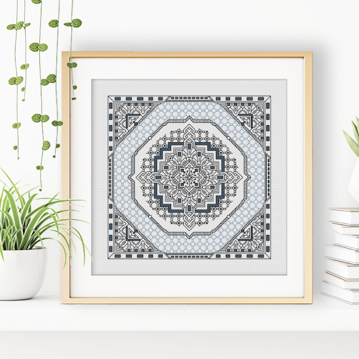 Hints of Antique Blue Blackwork Pattern by Peppermint Purple