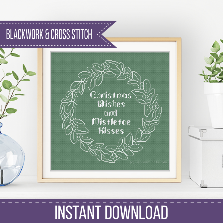Mistletoe Kisses Blackwork Pattern by Peppermint Purple