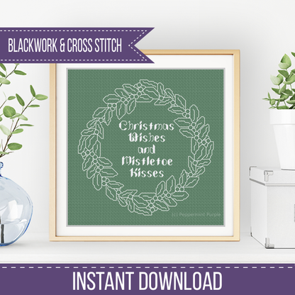 Mistletoe Kisses Blackwork Pattern by Peppermint Purple