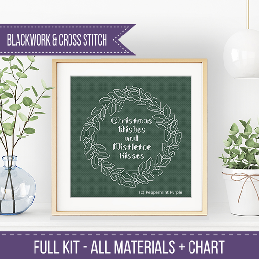 Mistletoe Kisses Blackwork Kit Blackwork Kit by Peppermint Purple