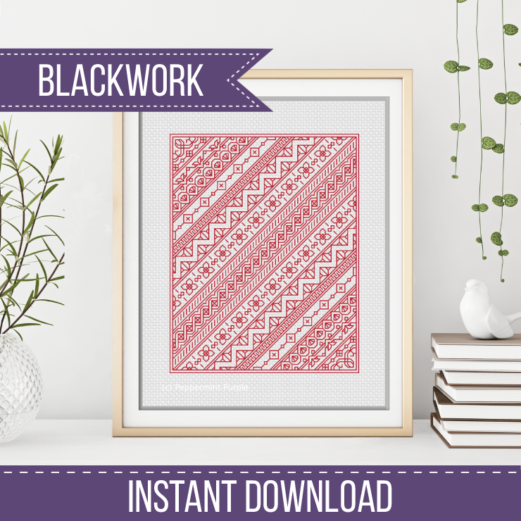 Diagonal Bands Blackwork Pattern by Peppermint Purple