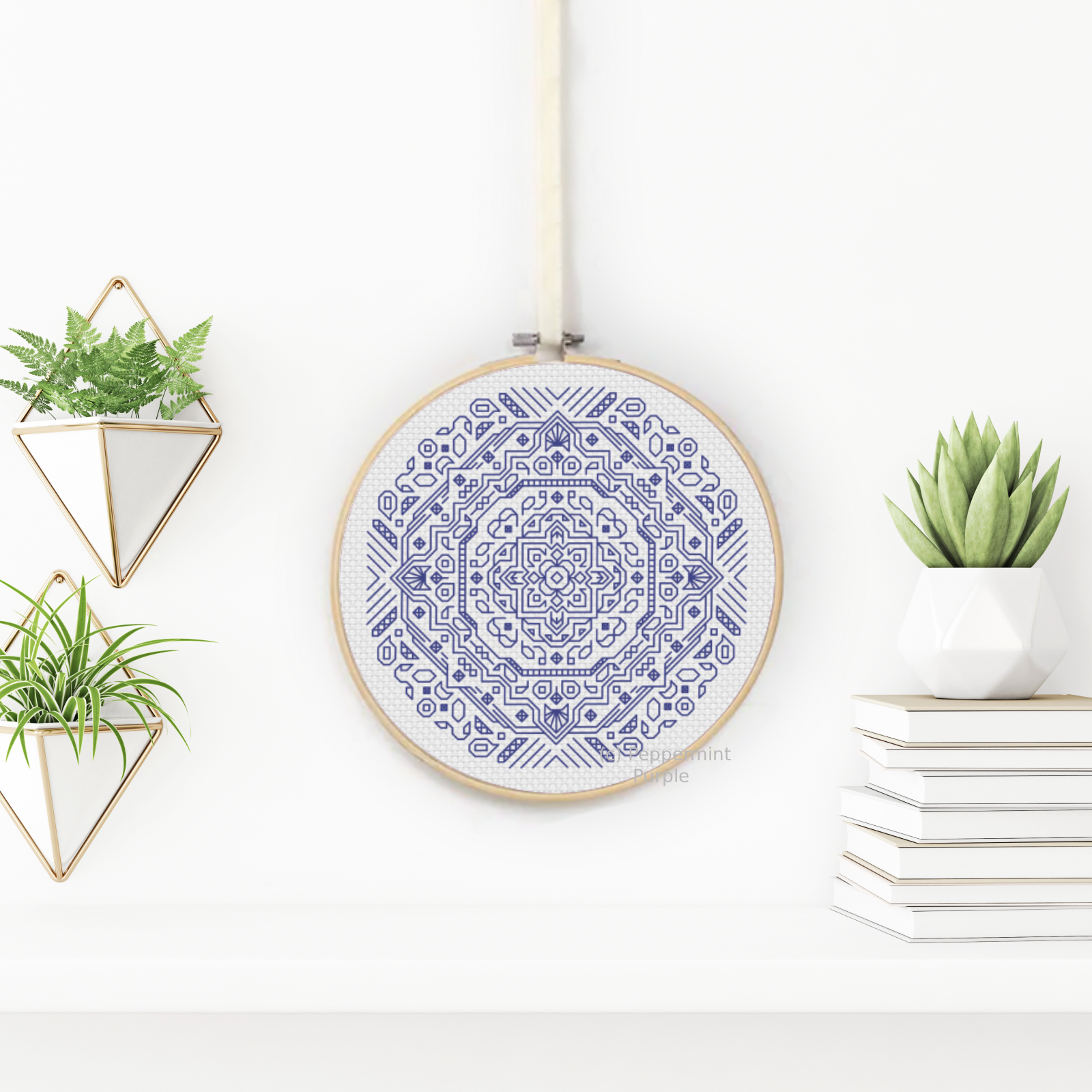 Mandala in Cornflower Blue Blackwork Pattern by Peppermint Purple