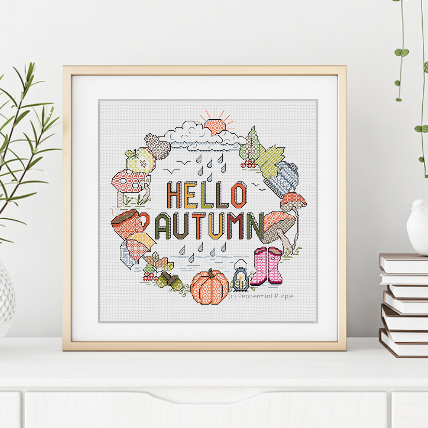 Hello Autumn Blackwork Pattern by Peppermint Purple
