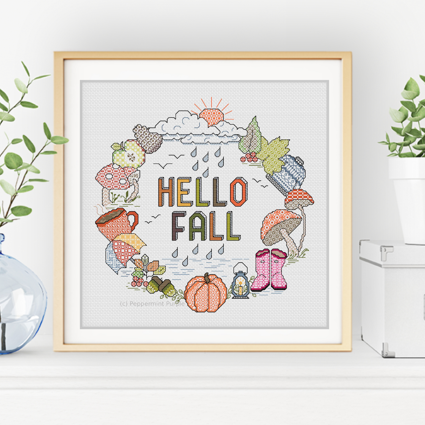 Hello Fall Blackwork Pattern by Peppermint Purple