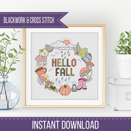 Hello Fall Blackwork Pattern by Peppermint Purple